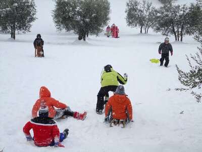 Children on snow winter cold