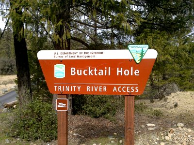 Sign for Bucktail Hole, Trinity River Access