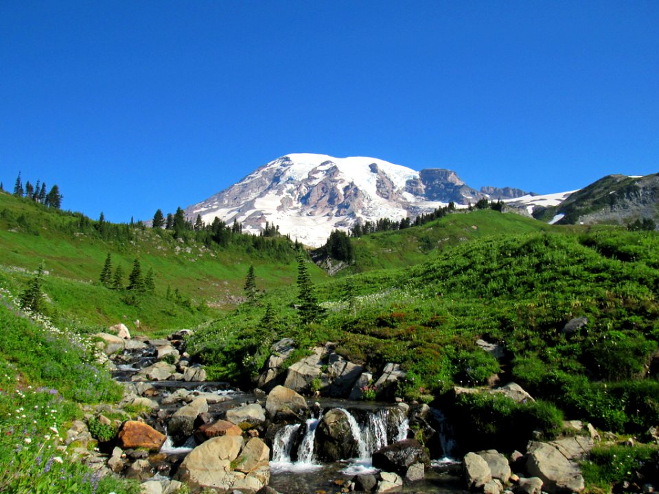 Waterfall at Skyline Trail at Mt. Rainier NP in WA