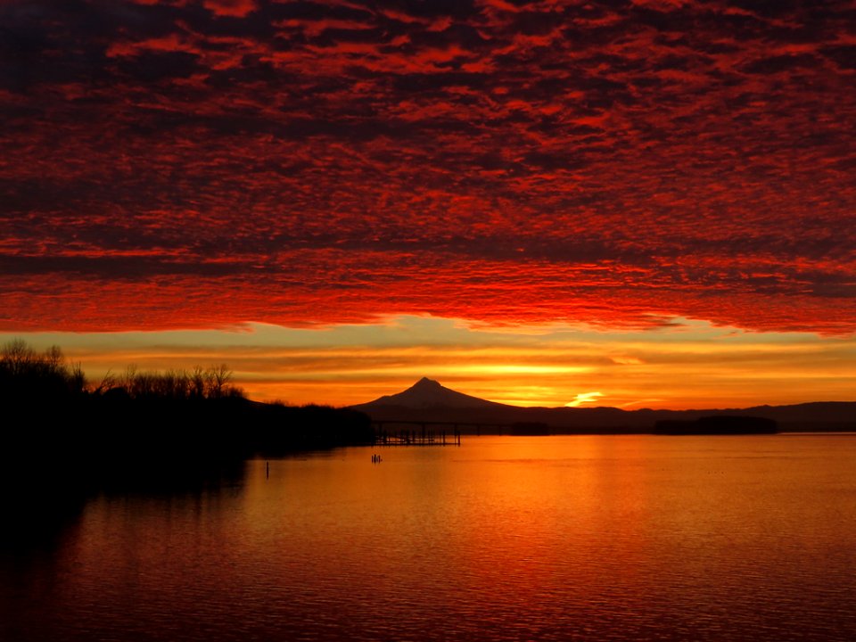 Sunrise at Columbia River and Mt. Hood