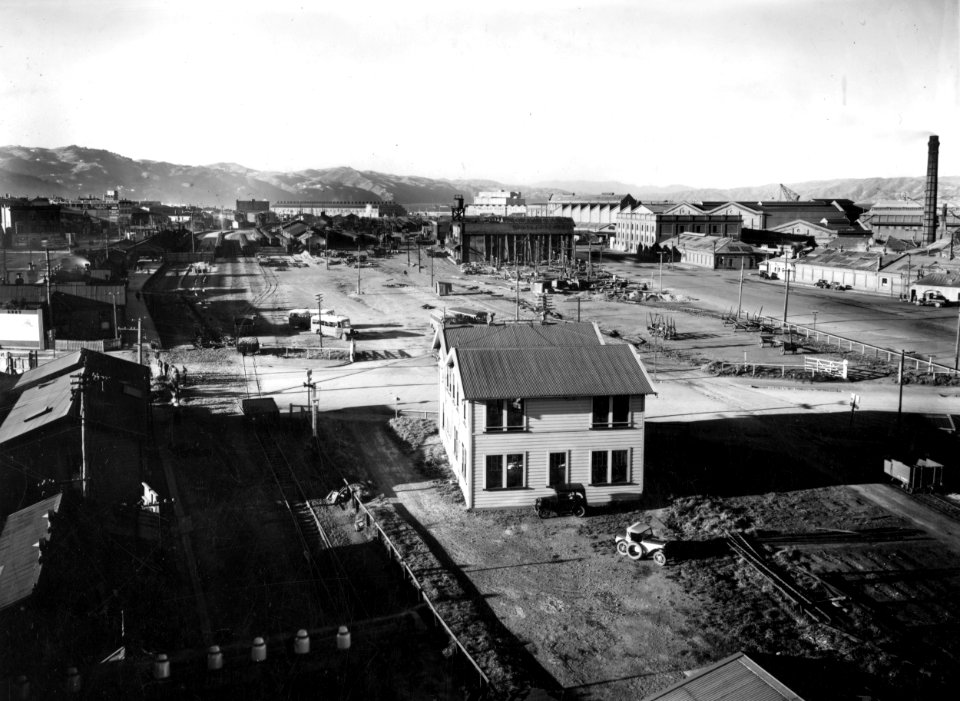 85; Elevated view of Bunny Street site, to be developed as Railway Station - 1936