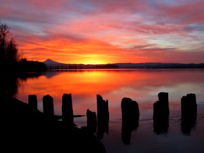 Sunrise at Mt. Hood and Columbia River photo