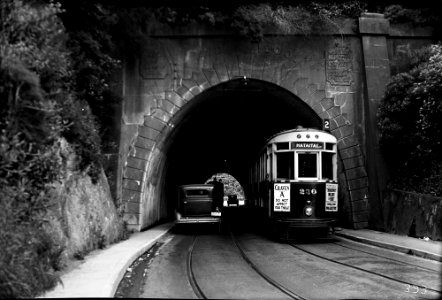 232; Hataitai bound Tramcar, no.230  emerging from Karori Tunnel - Circa 1935