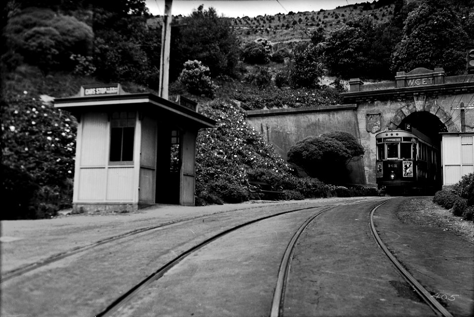 242; Lambton Station bound Tramcar, no.162 emerging from Hataitai Tunnel, City Portal - Circa 1935