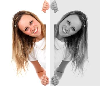 Mirror image young woman young girl photo