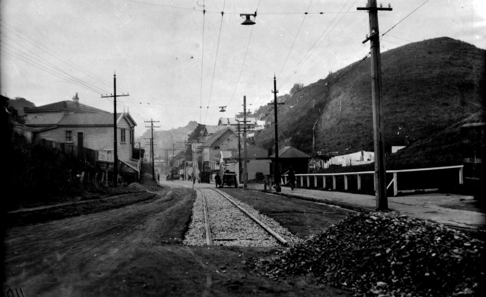 62; Aro Street, newly laid tram tracks prior to concreting - 21 Jul 1930