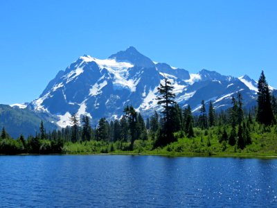 Picture Lake and Mt. Shuksan at Mt. Baker-Snoqualmie NF in Washington photo