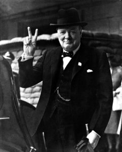 Winston Churchill showing his victory sign, circa 1941 photo