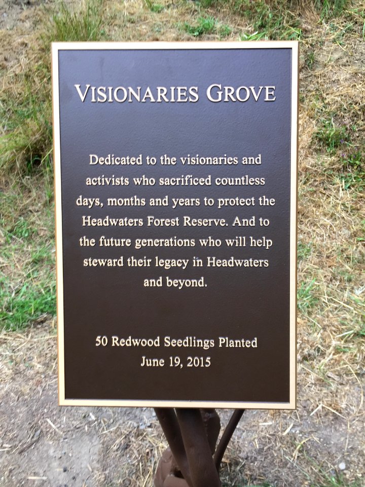 New plaque at the Headwaters Visionaries Grove