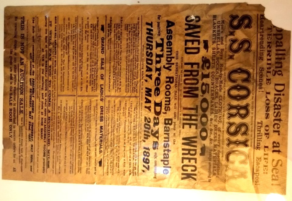 IMG 20190811 104409 -  S.S.CORSICA - Shipwrecked Articles  Sale Poster 1897 Barnstaple - Devon - UK