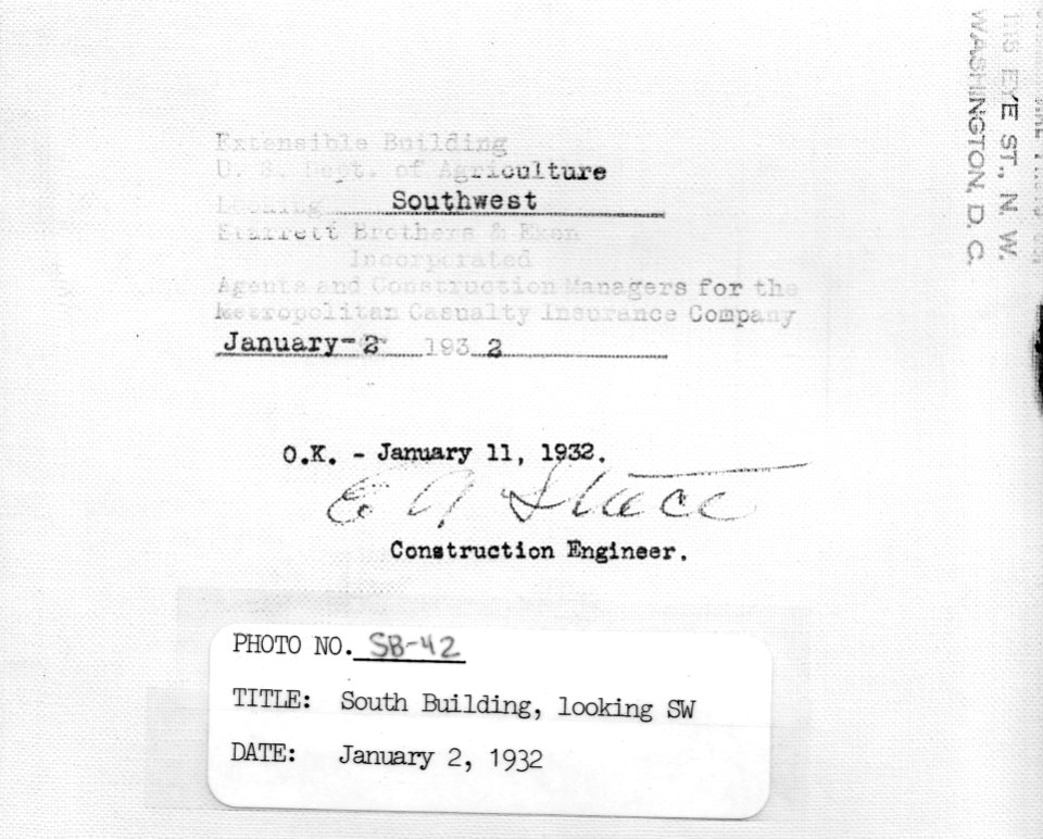 1932 (Jan 2) South Bldg looking SW USDA Construction Photo Collection (2)