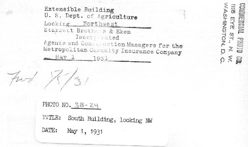 1931 (May 1) South Bldg looking NW USDA Construction Photo Collection (2)