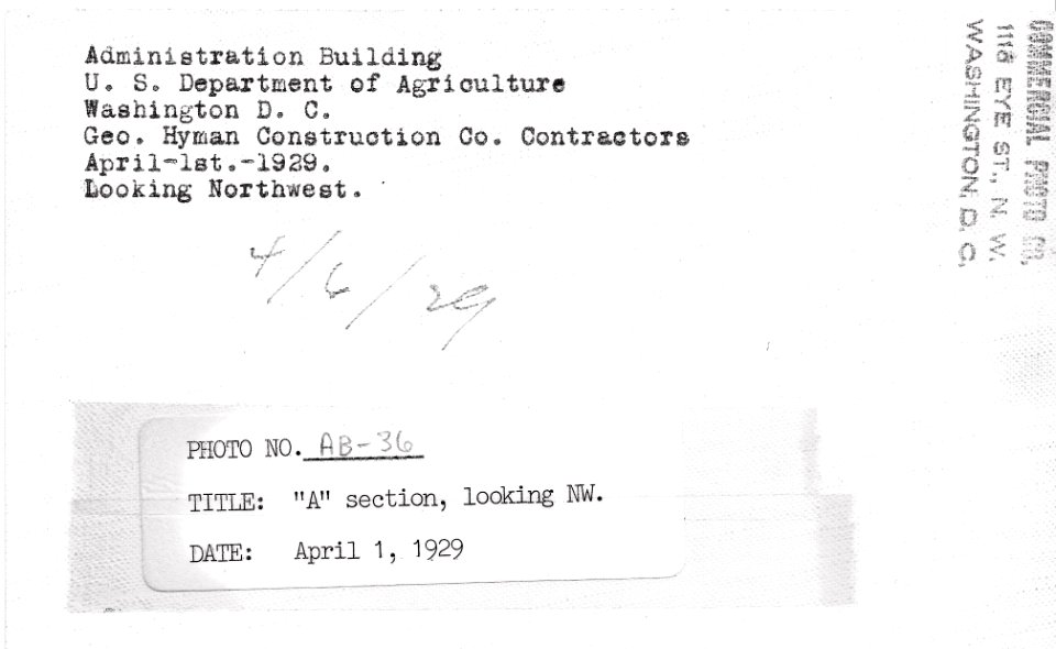 1929 (Apr 1) A Section Admin Bldg looking NW USDA Construction Photo Collection (2)