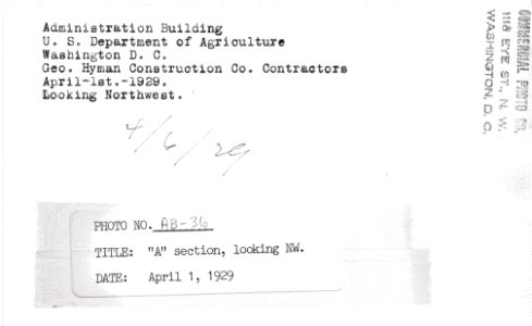 1929 (Apr 1) A Section Admin Bldg looking NW USDA Construction Photo Collection (2)