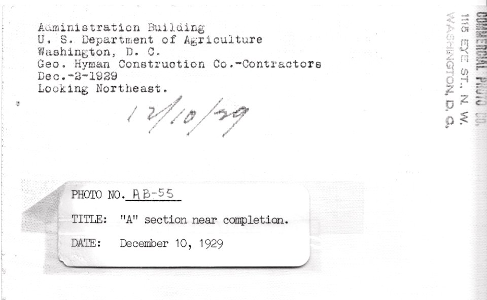 1929 (Dec 10) A Section Admin Bldg near completion looking NE USDA Construction Photo Collection (2)