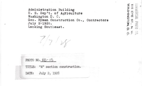 1928 (July 2) A Sect Admin Bldg looking SE USDA Construction Photo Collection (2)