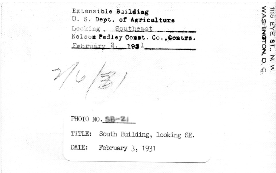 1931 (Feb 3) South Bldg Looking SE USDA Construction Photo Collection (2)