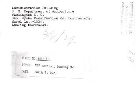 1929 (Mar 1) A Section Admin Bldg looking SW USDA Construction Photo Collection (2)