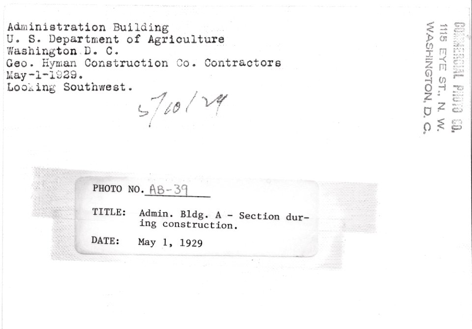 1929 (May 1) A Section Admin Bldg during construction USDA Construction Photo Collection (2)