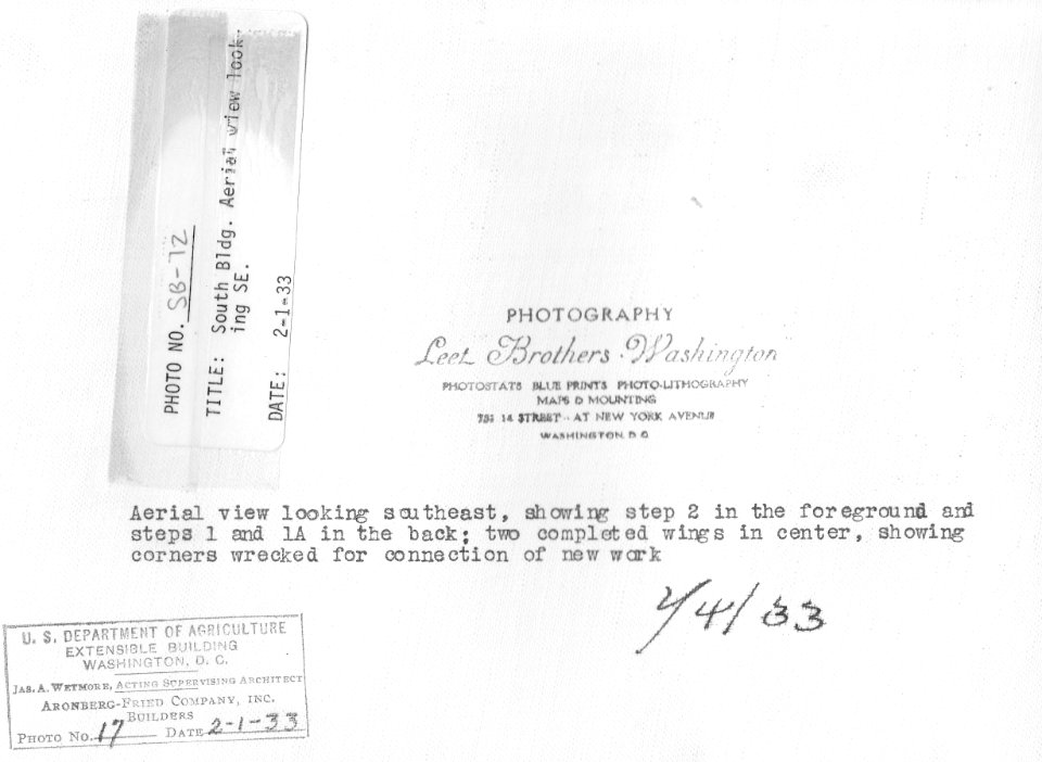 1933 (Feb 1) South Bldg, aerial looking SE USDA Construction Photo Collection (2)