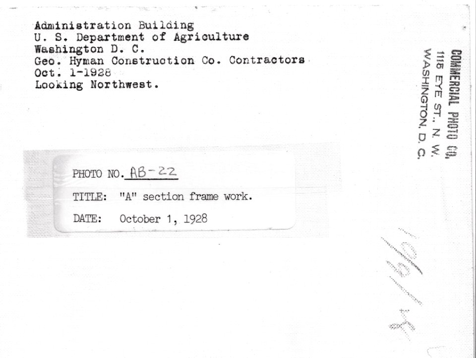 1928 (Oct 1) A Section Admin Bldg frame work looking NW USDA Construction Photo Collection (2)