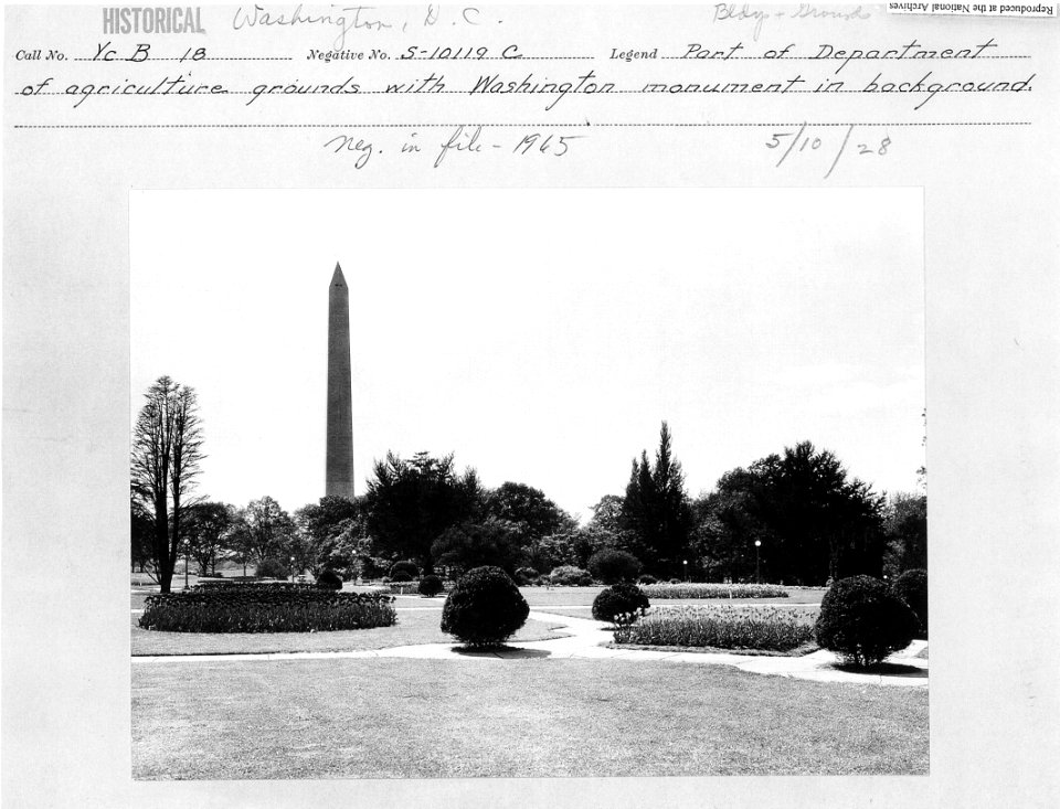 1928 (May 10) USDA Grounds with Wash Monument in Background NARAII RG 16-G Box 4 S10119-C