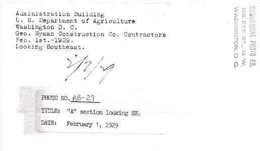 1929 (Feb 1) A Sect Admin Bldg looking SE USDA Construction Photo Collection (2)