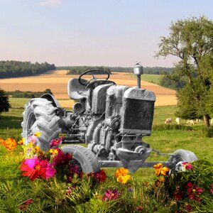 Tractor photomontage flowers