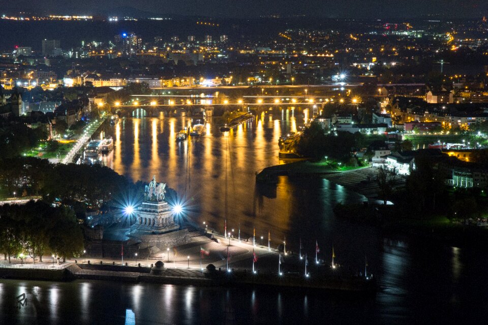 Night photograph rhine ehrenbreitstein fortress
