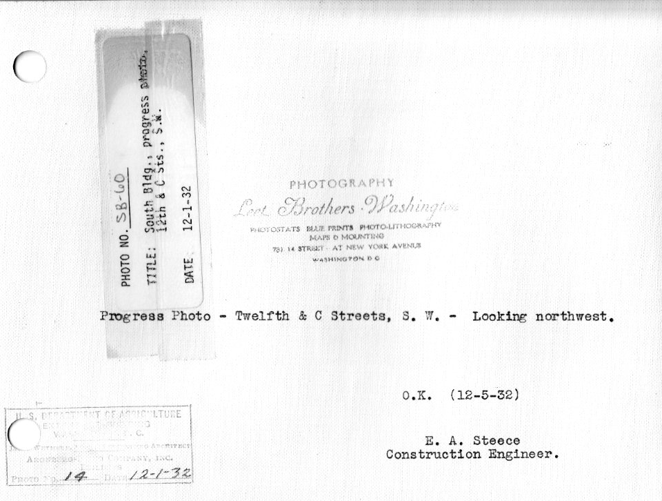 1932 (Dec 1) South Bldg progress photo from 12th and C Sts looking NW USDA Construction Photo Collection (2)