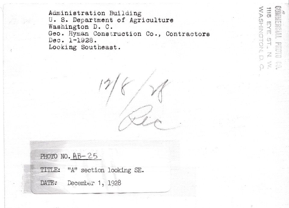 1928 (Dec 1) A Section Admin Bldg looking SE USDA Construction Photo Collection (2)
