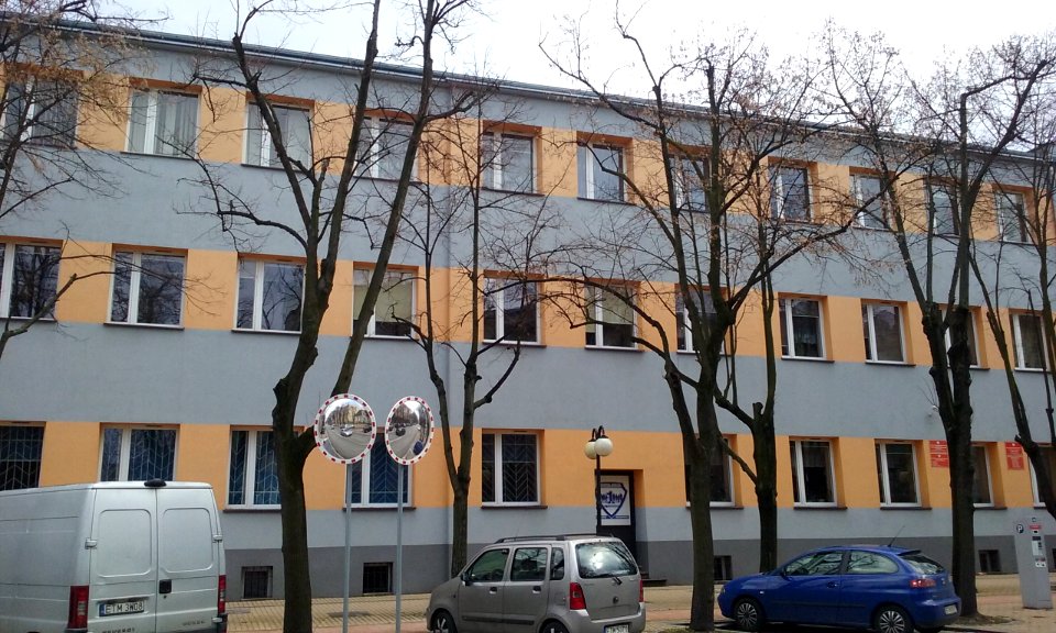 Technical school (secondary) and street mirrors, Tomaszów Mazowiecki, Poland, EU