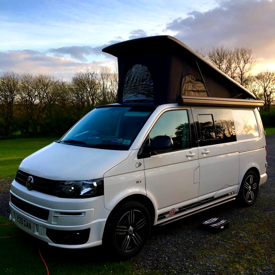 Ollie parked up at Bala campsite