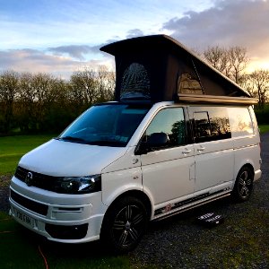 Ollie parked up at Bala campsite