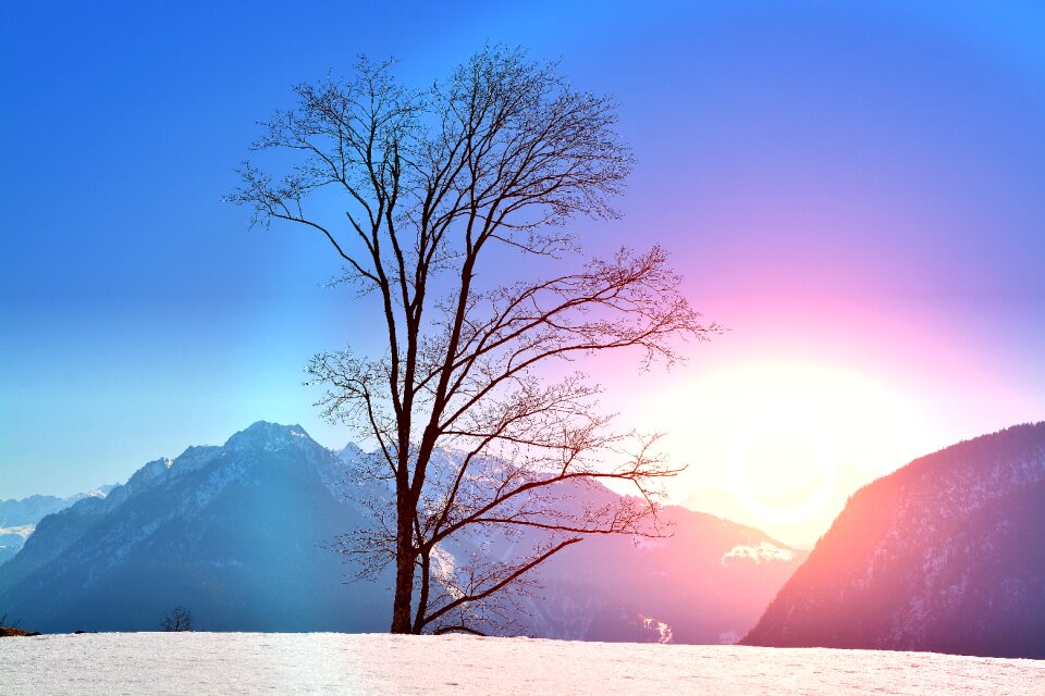Sunset lighting mountains