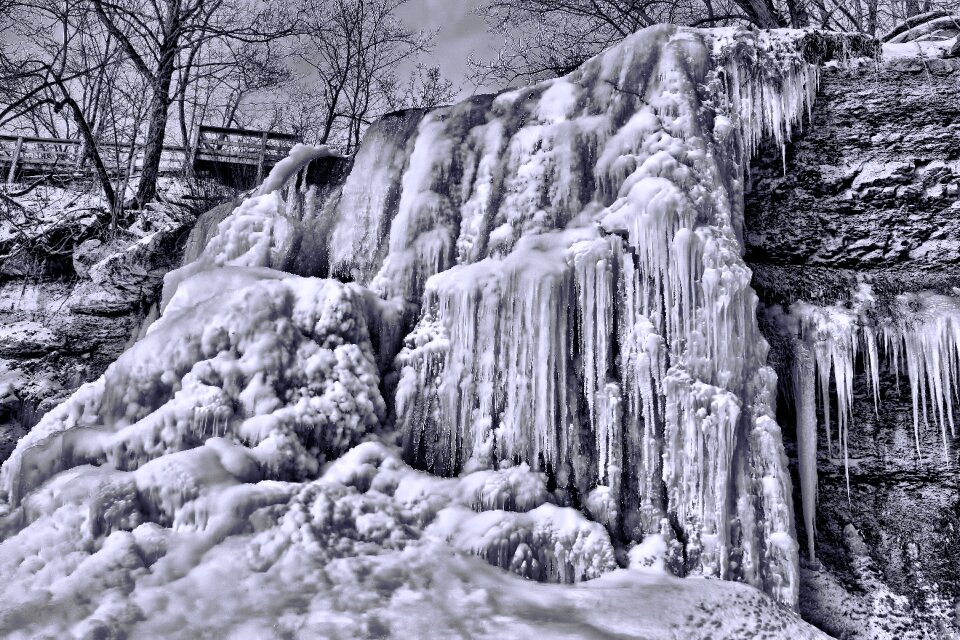 Frozen waterfalls canada black and white