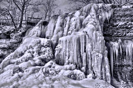 Frozen waterfalls canada black and white photo