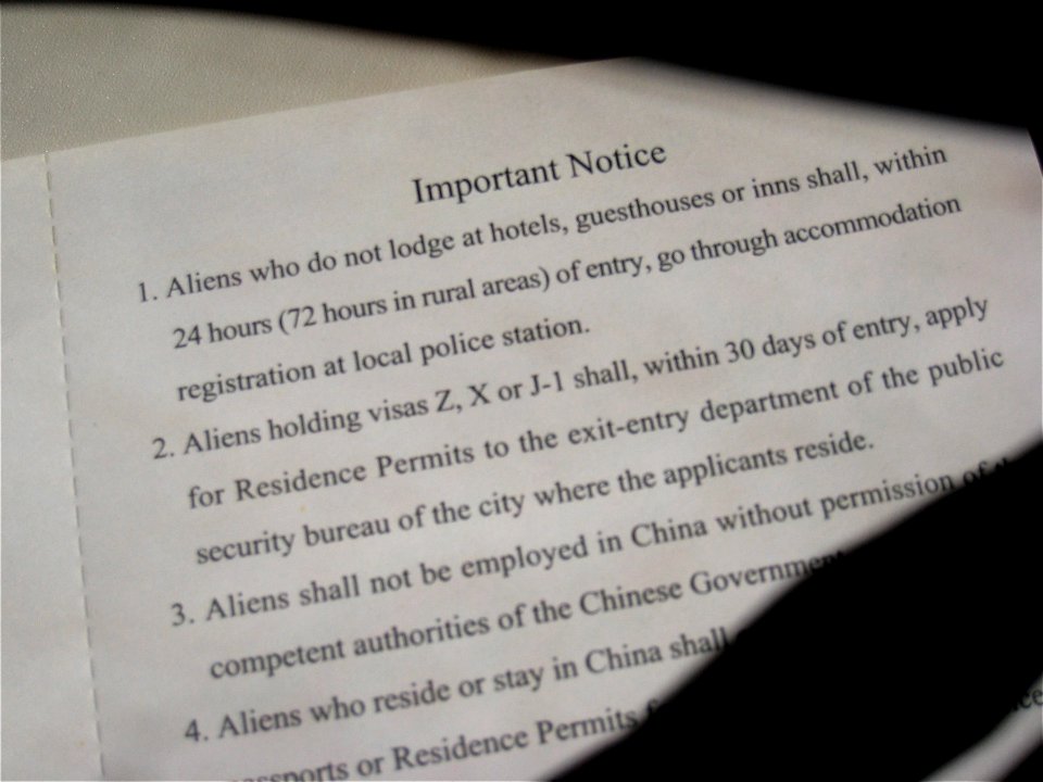 Alien Check in Notice