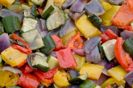 Courgettes peppers red onions