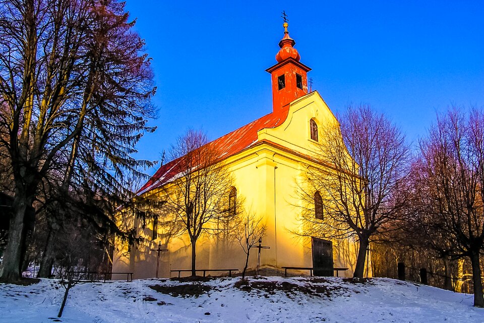 Church winter snow