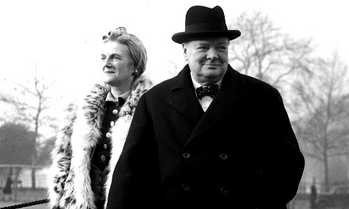 Winston Churchill with his wife Clementine on London's Horse Guard's Parade, January 9, 1941