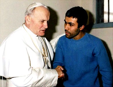 Pope John Paul II meeting Mehmet Ali Ağca at Rome's Rebibbia Prison, 1983. Pope asked people to "pray for my brother [Ağca] ... whom I have sincerely forgiven".