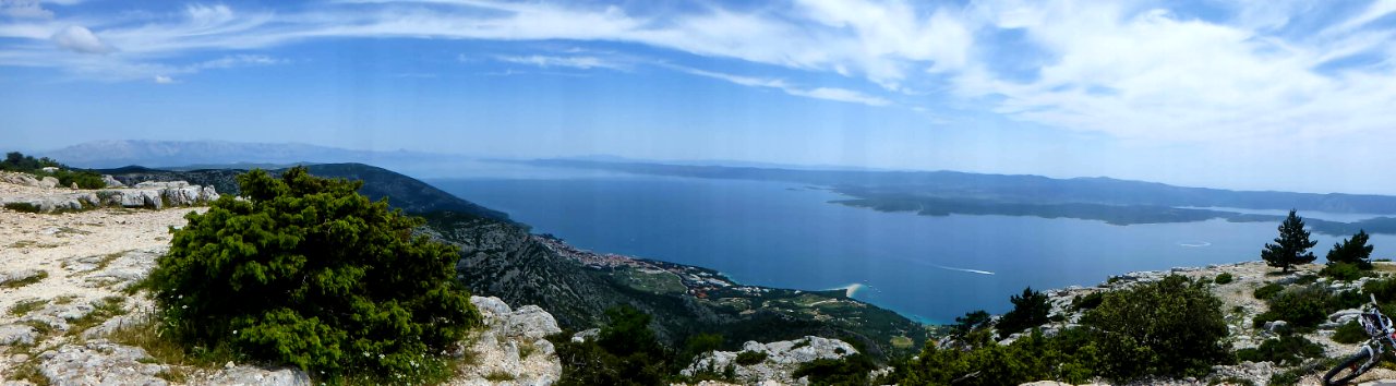 View of famous Zlatni rat beach and Bol town from Vidova Gora Peak at Brac Island