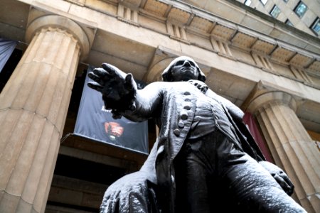 Snow-covered George Washington at Federal Hall photo
