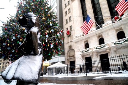 Fearless Girl and NYSE Christmas Tree photo