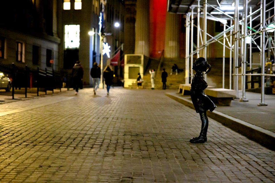 Fearless Girl on Broad Street at Night