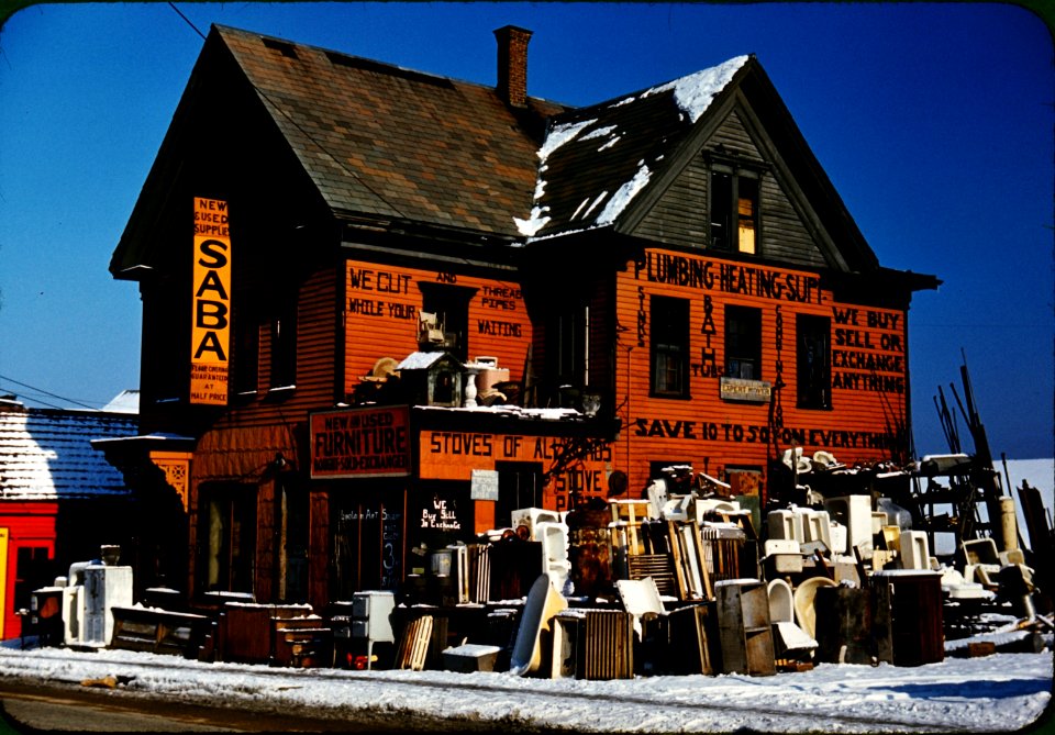 The House of Orange: A second-hand plumbing store in Brockton, Massachusetts December 1940.