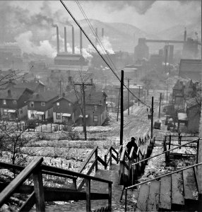 Fire & Ice: A long stairway in the mill district of Pittsburgh, Pennsylvania, January, 1940. photo