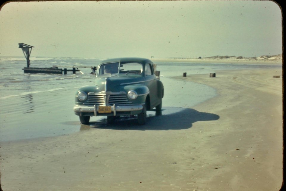 Kodachrome slide labelled "1947 Corpus Tass, 15 miles down the 846. Beach at Mustang Island."
