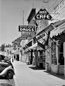 Greasy Spoon Galore: Street scene in Cascade, Idaho. June 1941.